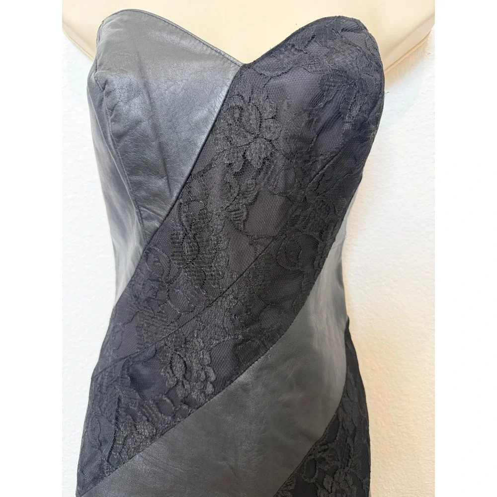 David Howard Y2K Strapless Sweetheart Neck Lace Faux Leather Goth Dress S - Picture 3 of 8